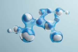 White molecules with blue goo intertwined
